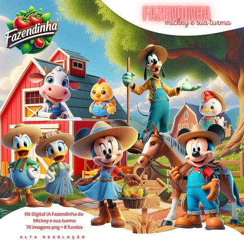 Kit Digital Fazendinha Mickey em Png 
