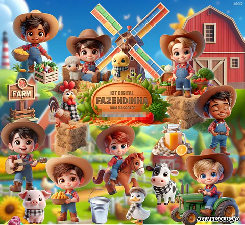 Kit Digital Fazendinha Meninos 3d em Png  