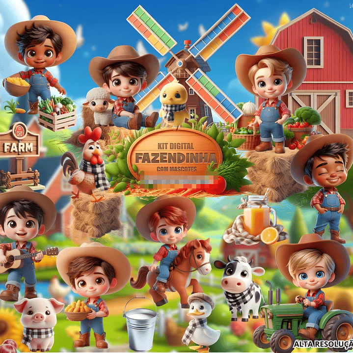 Kit Digital Fazendinha Meninos 3d em Png   1