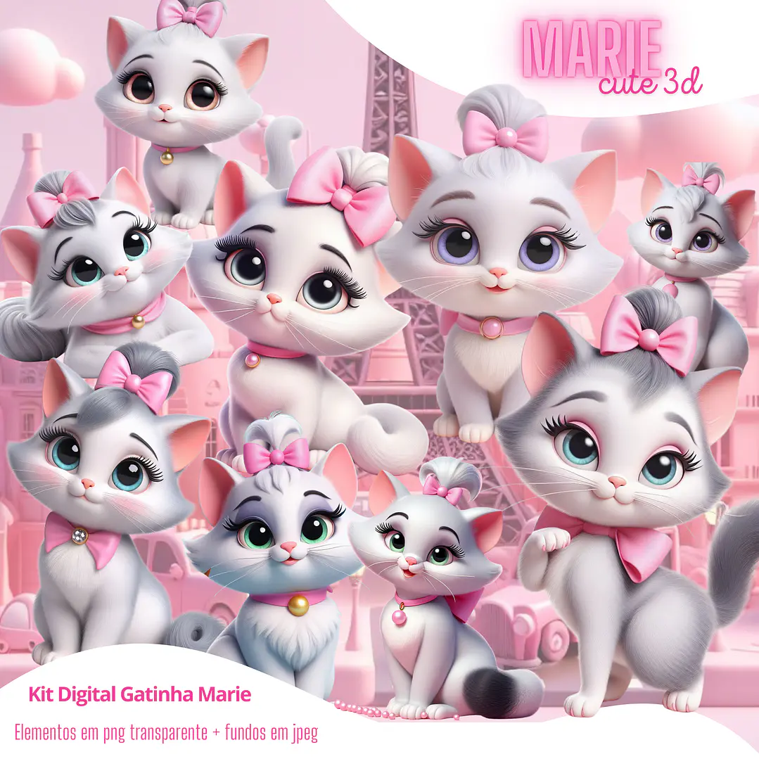 Kit Digital Gatinha Marie em Png  1