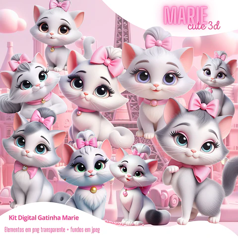 Kit Digital Gatinha Marie em Png 