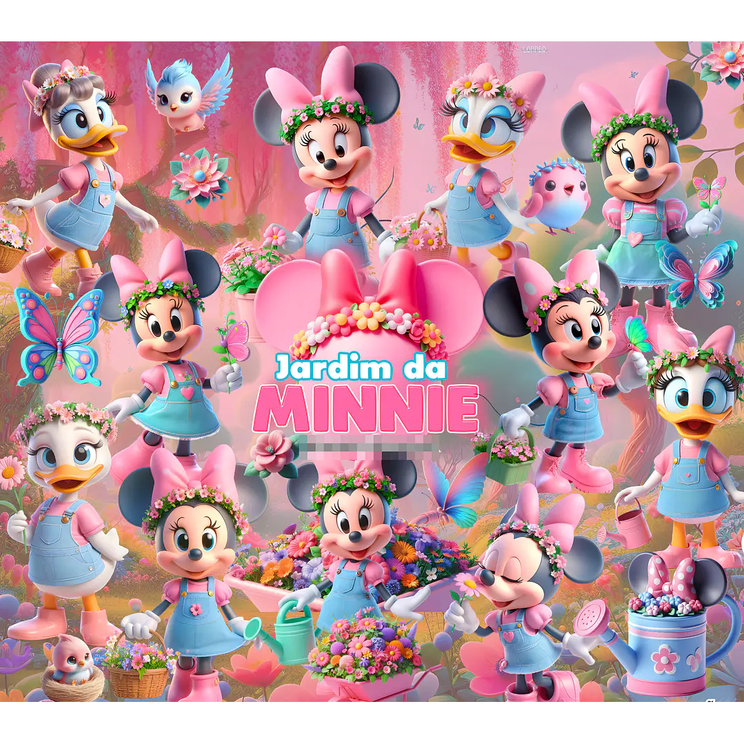 Kit Digital Jardim da Minnie Rosa em Png   1