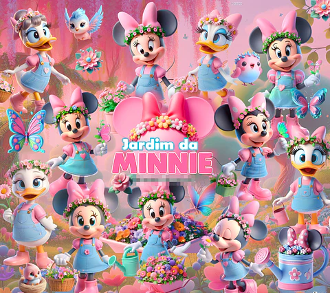 Kit Digital Jardim da Minnie Rosa em Png  