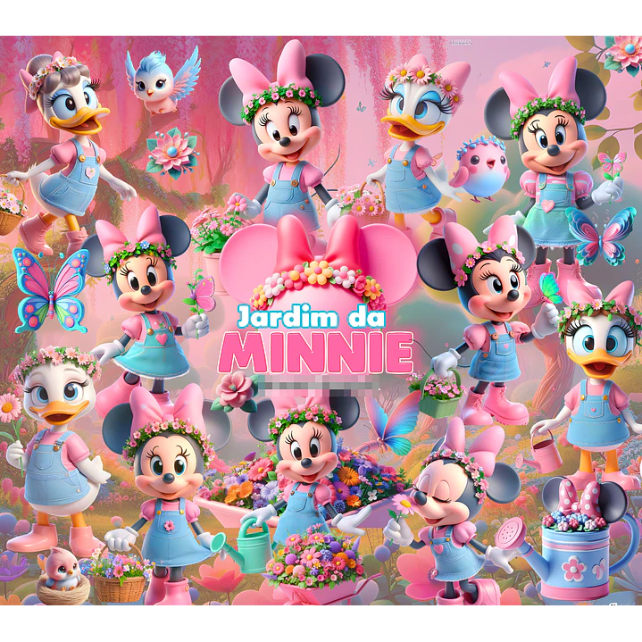 Kit Digital Jardim da Minnie Rosa em Png   1