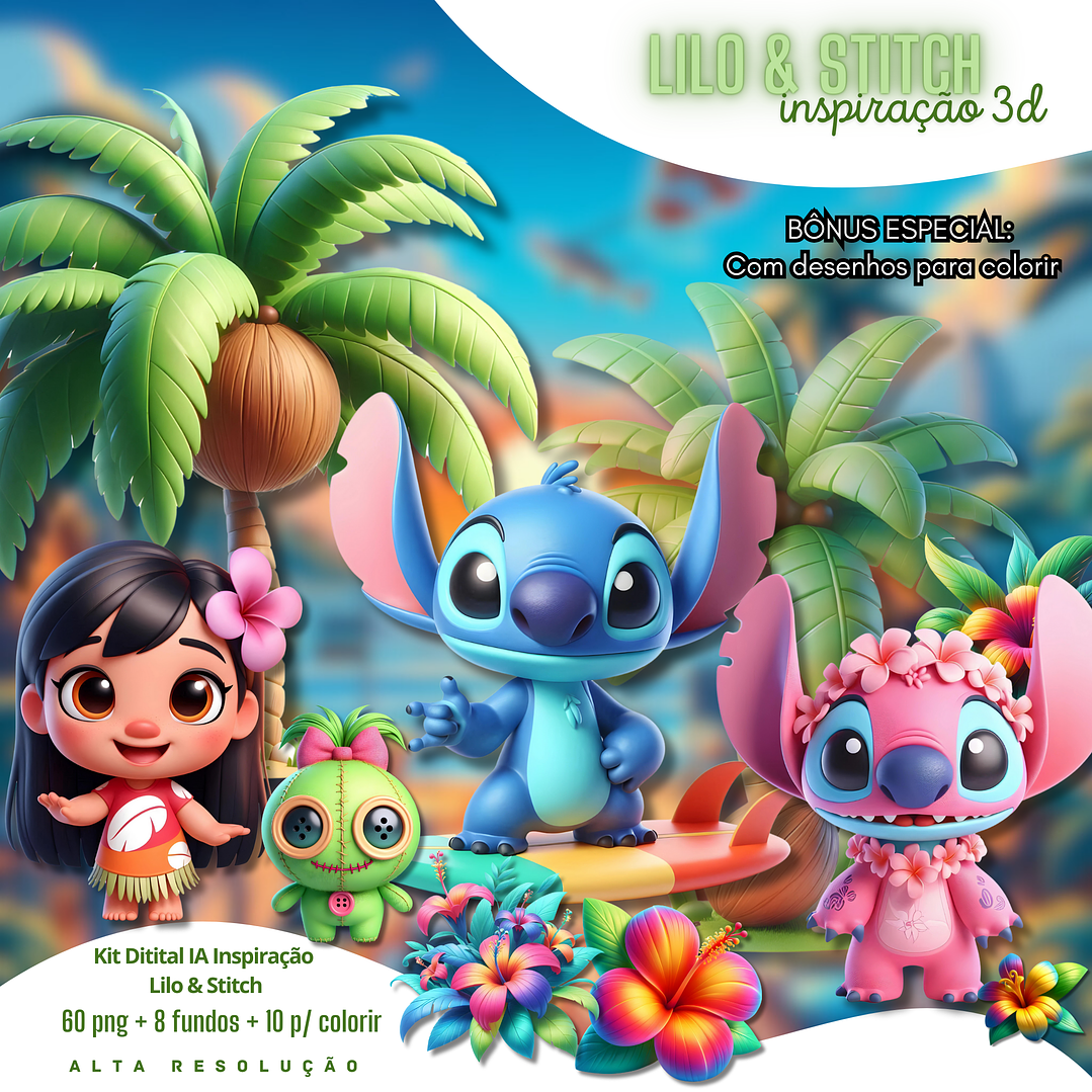 Kit Digital Lilo e Stitch em Png 1