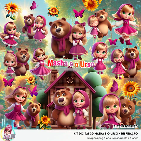 Kit Digital Masha e o Urso em Png