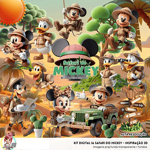 Kit Digital Mickey Safari em Png