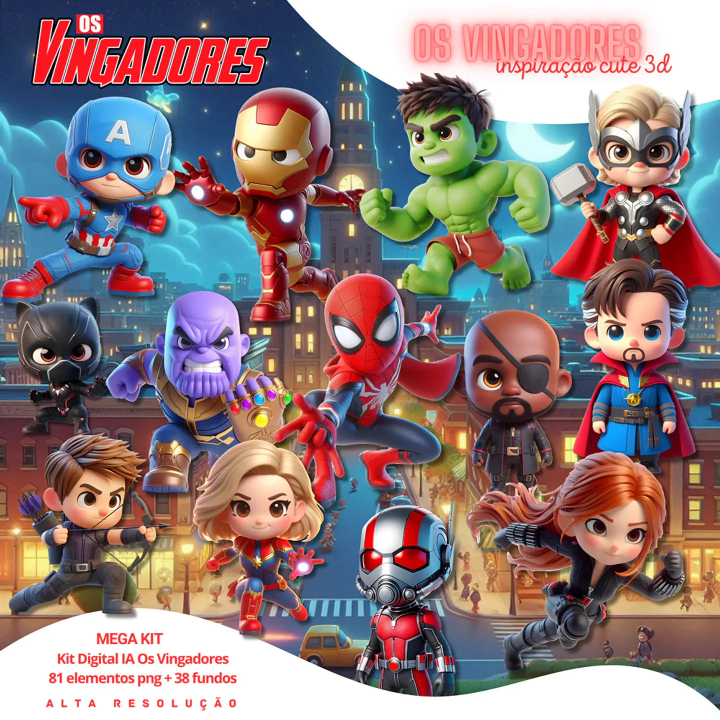 Kit Digital Os Vingadores Cute em Png 1