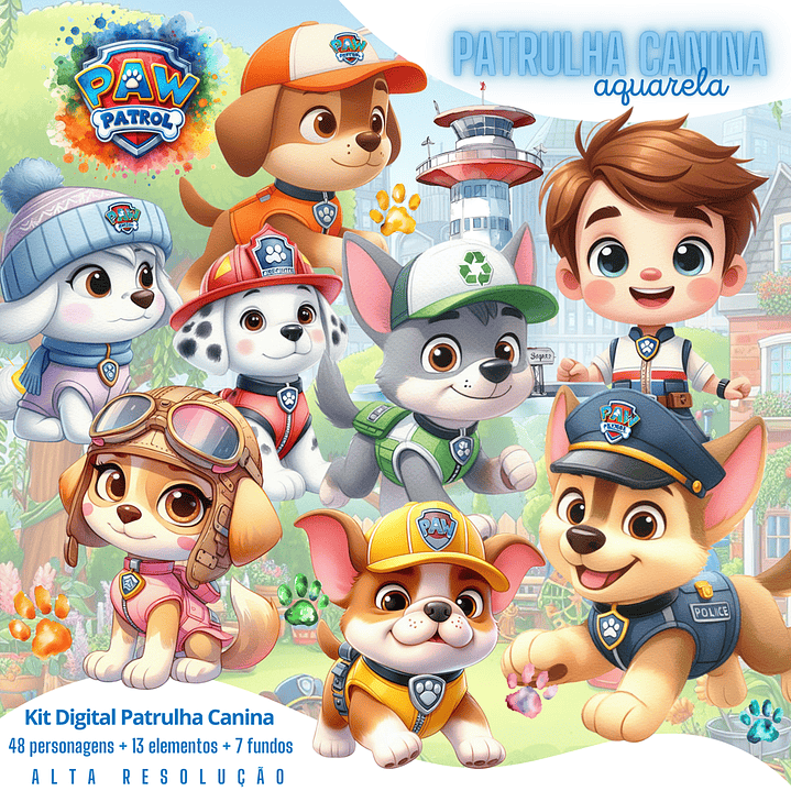 Kit Digital Patrulha Canina Aquarela em Png  1