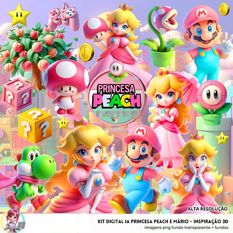 Kit Digital Princesa Peach em Png