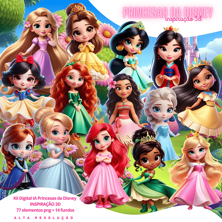 Kit Digital Princesas da Disney Cute Jovem em Png  1
