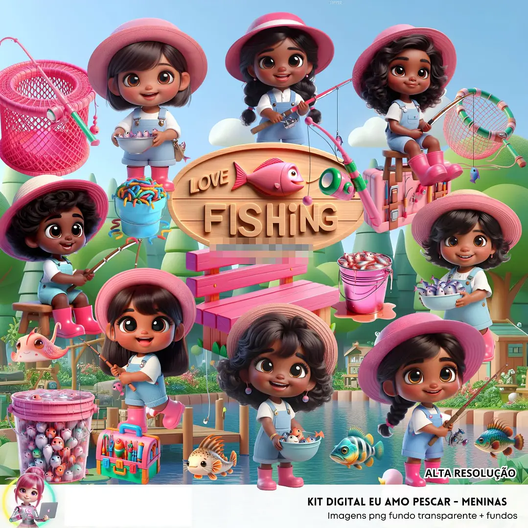 Kit Digital Pescaria Meninas em Png  1