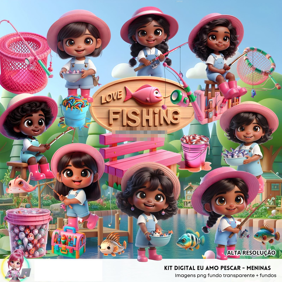 Kit Digital Pescaria Meninas em Png  1