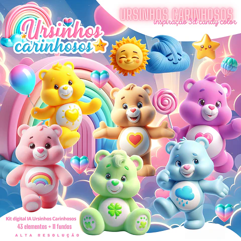 Kit Digital Ursinhos Carinhosos Candy em Png 