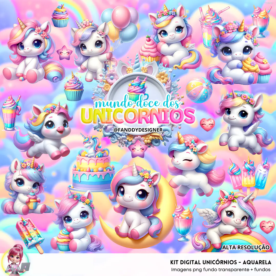 Kit Digital Unicornio em Png   1