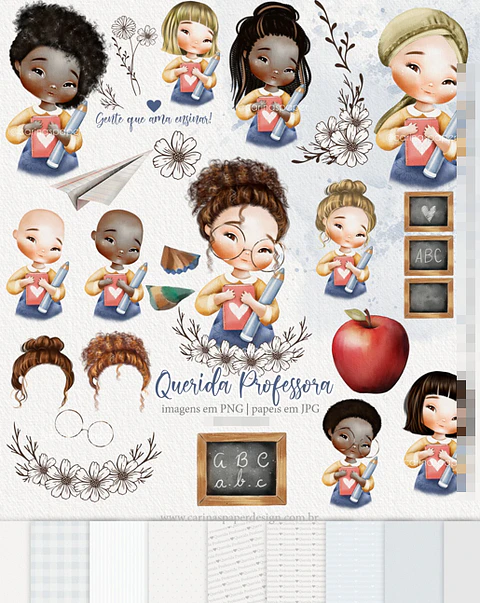 Kit Digital Professora Querida Aquarela em Png