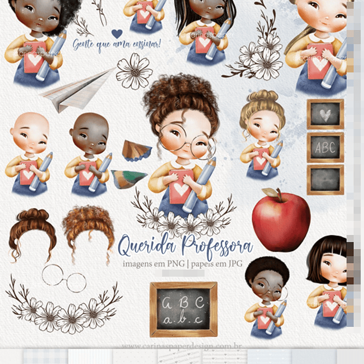 Kit Digital Professora Querida Aquarela em Png 1