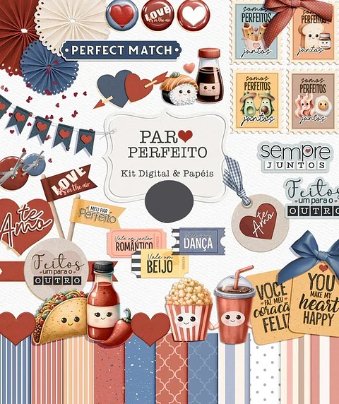 Kit Digital Par Perfeito Dia dos Namorados em Png 