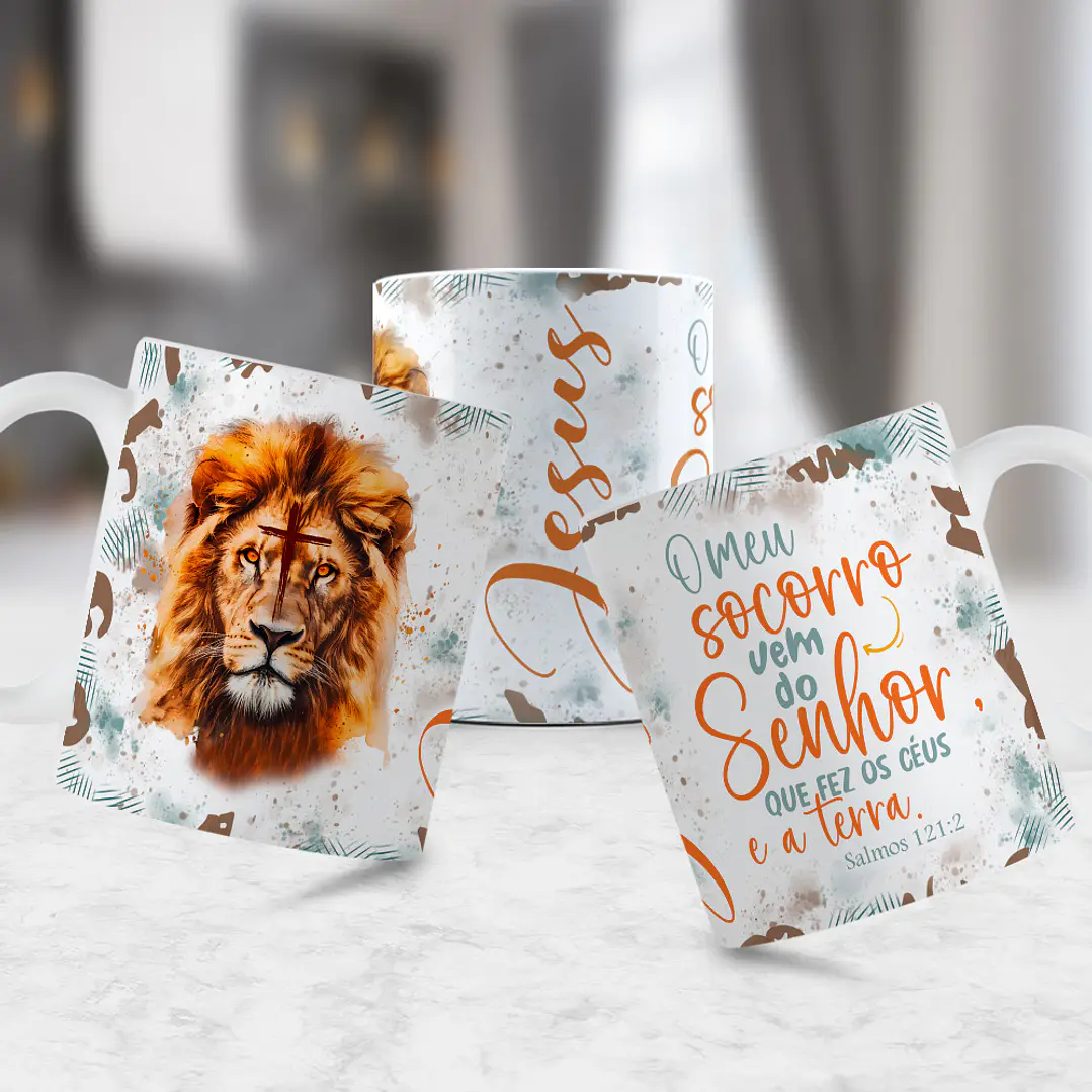 12 Artes para Caneca Jesus Leão de Judá 2.0 Arquivo Editável  8