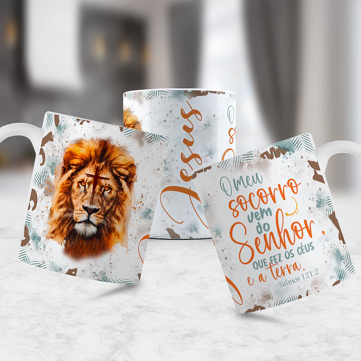 12 Artes para Caneca Jesus Leão de Judá 2.0 Arquivo Editável  8