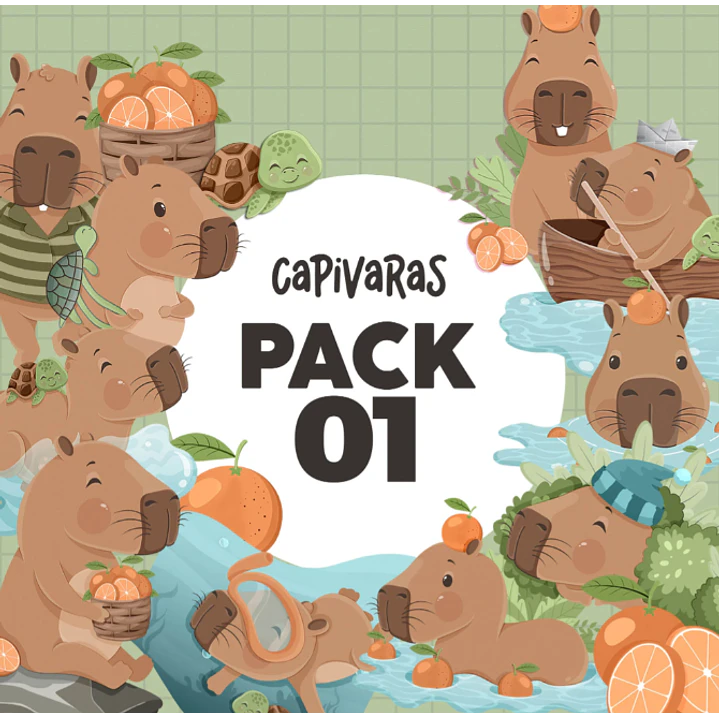 Kit Digital Capivaras Completo Arquivos em Png  1