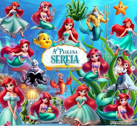 Kit Digital Ariel a Pequena Sereia em Png 