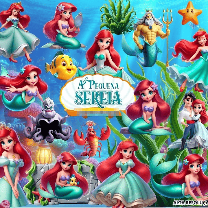 Kit Digital Ariel a Pequena Sereia em Png  1