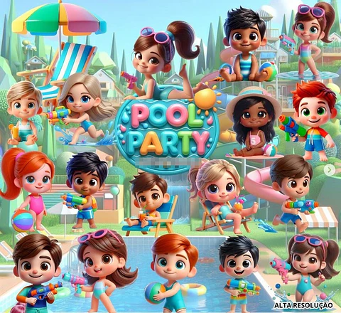 Kit Digital Pool Party Kids em Png 
