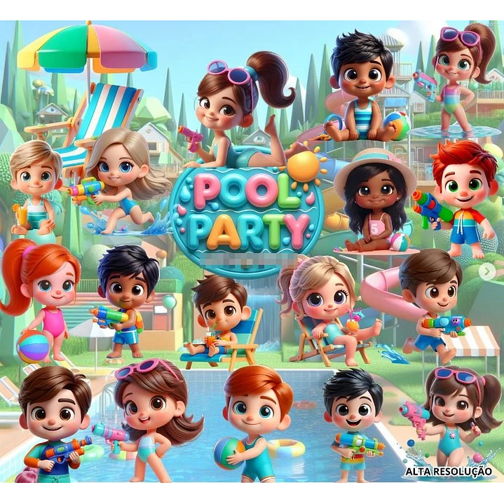 Kit Digital Pool Party Kids em Png  1