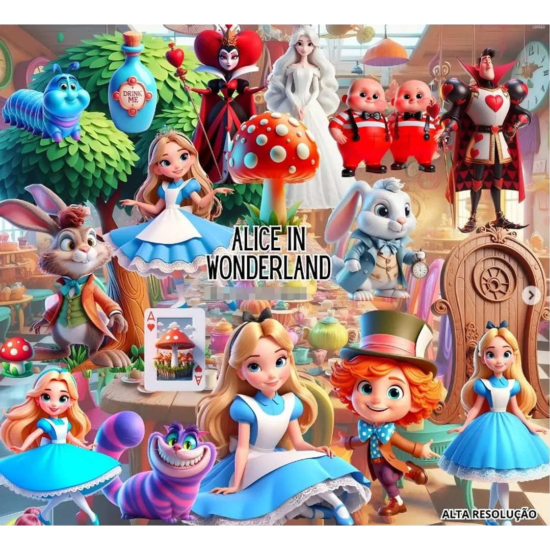 Kit Digital Alice no Pais das Maravilhas em Png  1
