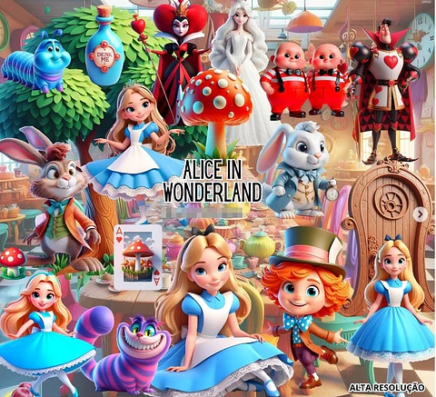 Kit Digital Alice no Pais das Maravilhas em Png 