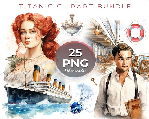 Kit Digital Titanic Aquarela em Png
