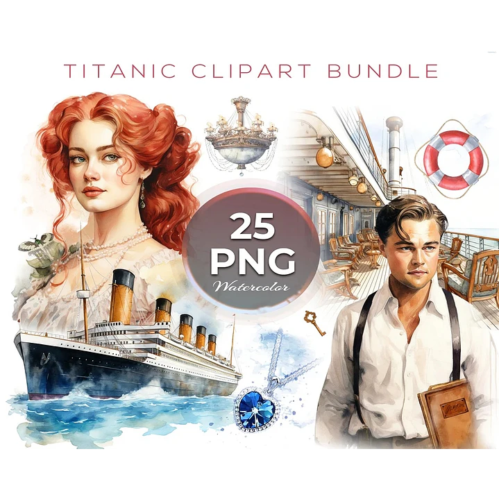 Kit Digital Titanic Aquarela em Png 1