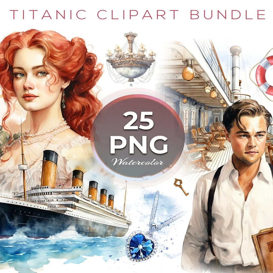 Kit Digital Titanic Aquarela em Png 1
