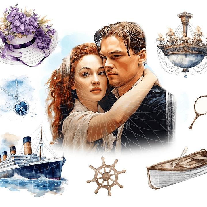 Kit Digital Titanic Aquarela em Png 2