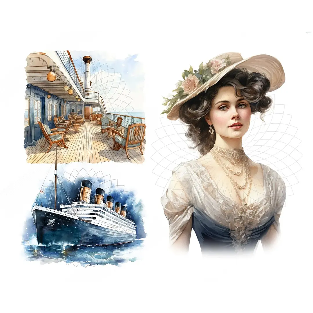 Kit Digital Titanic Aquarela em Png 3