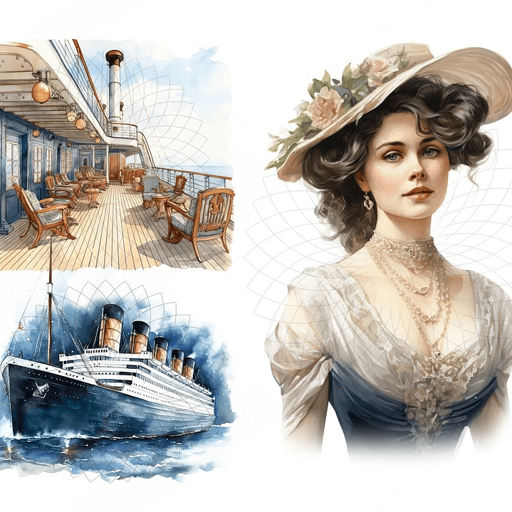 Kit Digital Titanic Aquarela em Png 3