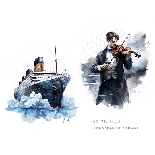 Kit Digital Titanic Aquarela em Png