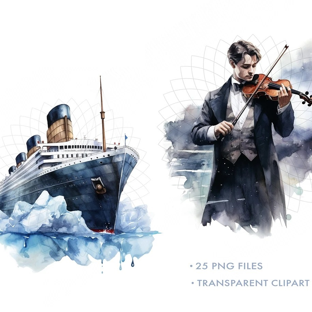 Kit Digital Titanic Aquarela em Png 5