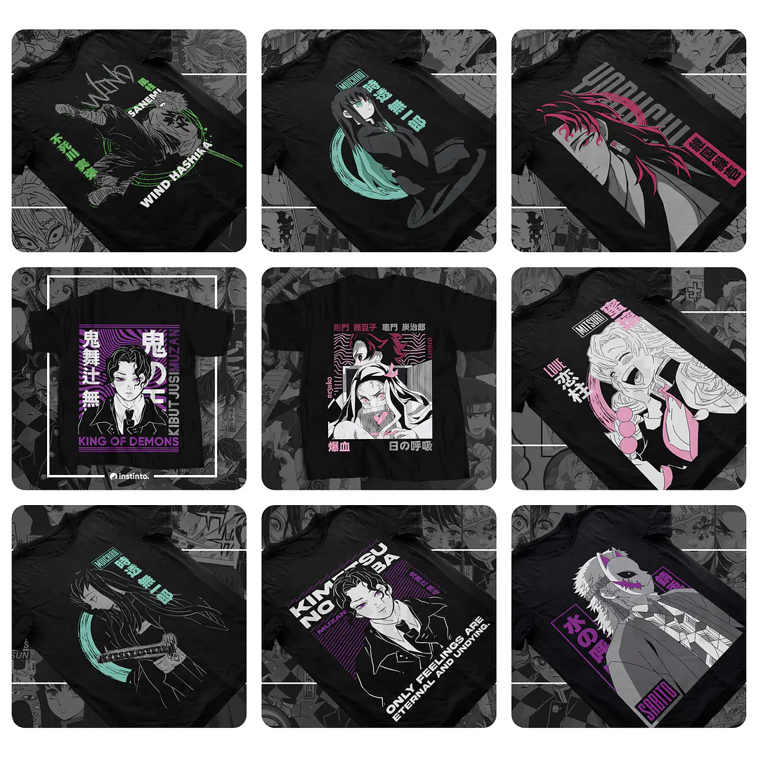 10 Artes Camisa Demon Slayer Arquivo em Eps 1