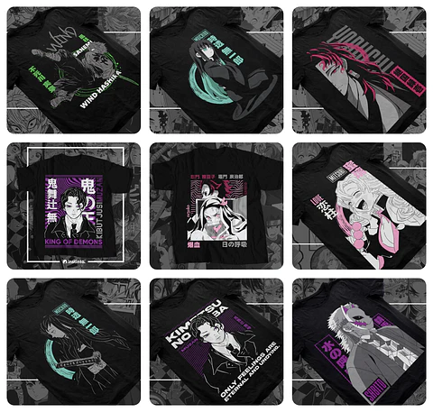 10 Artes Camisa Demon Slayer Arquivo em Eps