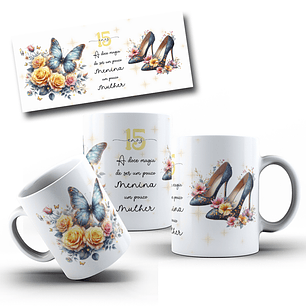 16 Artes para Canecas Aniversário 15 anos Arquivo Editável