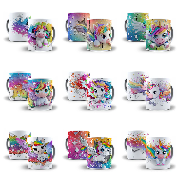 20 Artes para Canecas Unicornio 3d Arquivo em Jpg 1