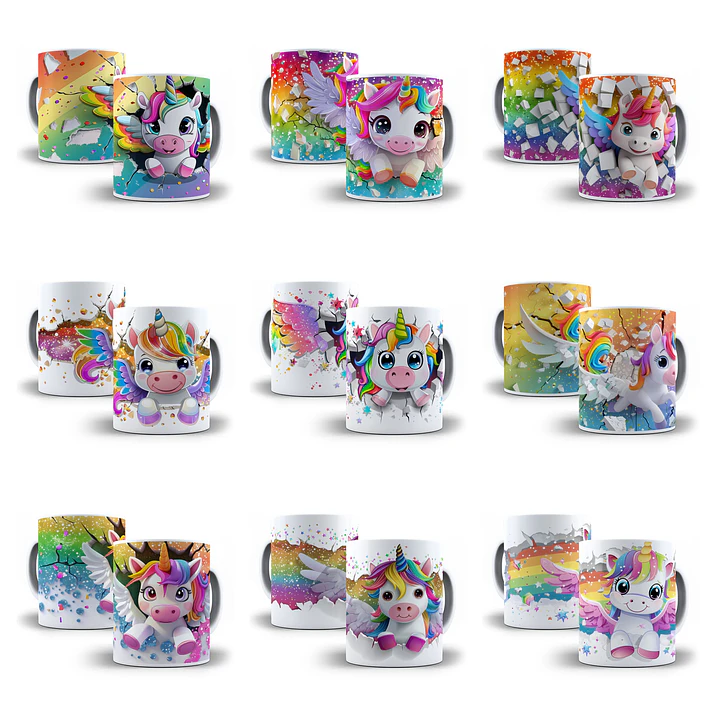 20 Artes para Canecas Unicornio 3d Arquivo em Jpg 2