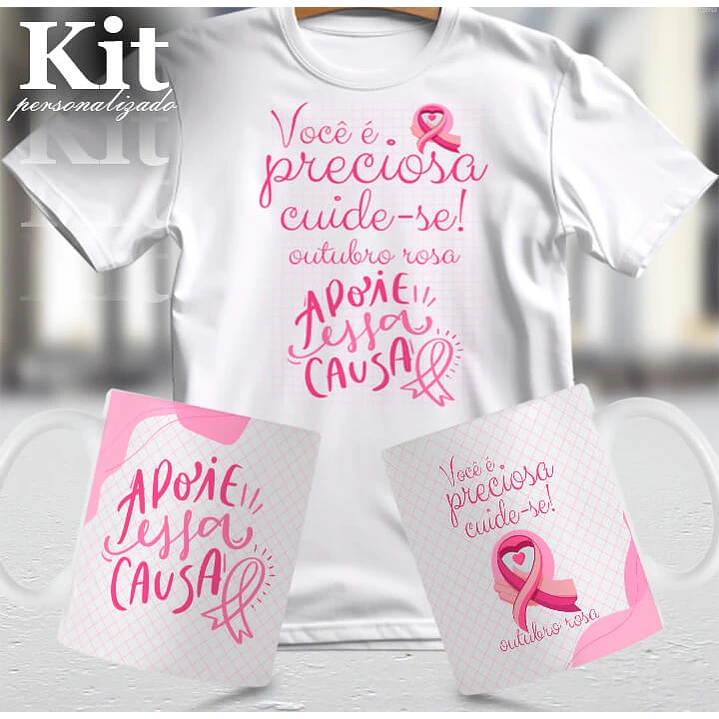 22 Artes para Canecas e Camisa Outubro Rosa Arquivo Editável 3