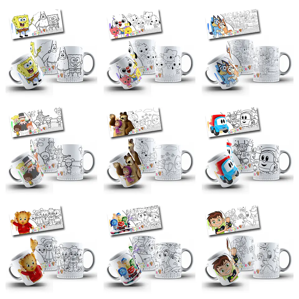 26 Artes para Canecas Dia das Crianças Personagens para Pintar Arquivo Jpg  3