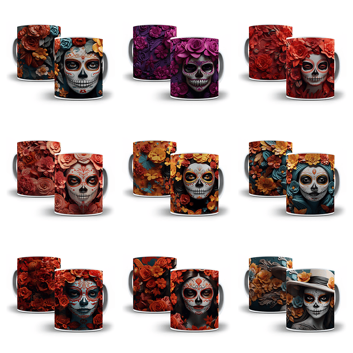 36 Artes para Caneca Dia dos Mortos Halloween 3d Arquivo Png   3