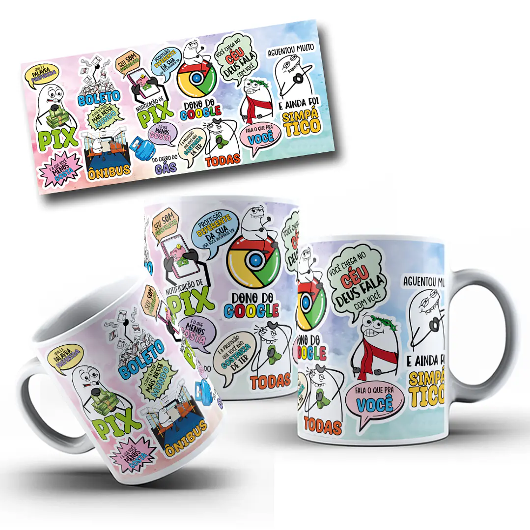 Arte Caneca Flork Entrevista qual é a palavra preferida, pix e a que você menos gosta, boleto oque te move mais nesse mundo Arquivo em Jpg   1