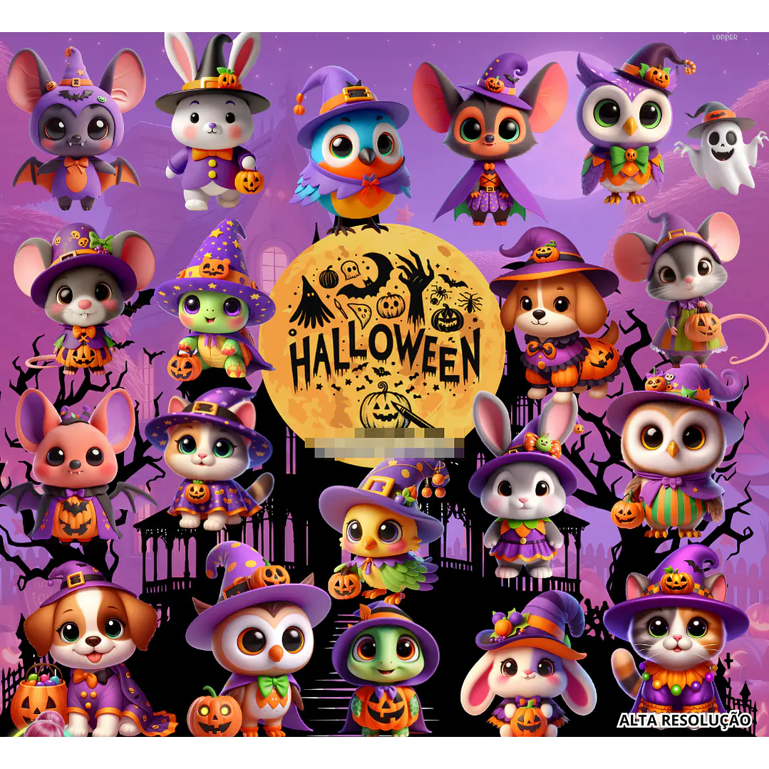 Kit Digital Animais Fofos Hallowen em Png  1