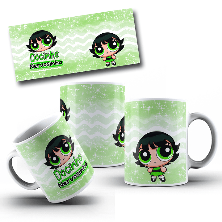 4 Artes para Caneca e Torre de Xícara Meninas Super Poderosas Personalidades Glitter Arquivo em Jpg   4